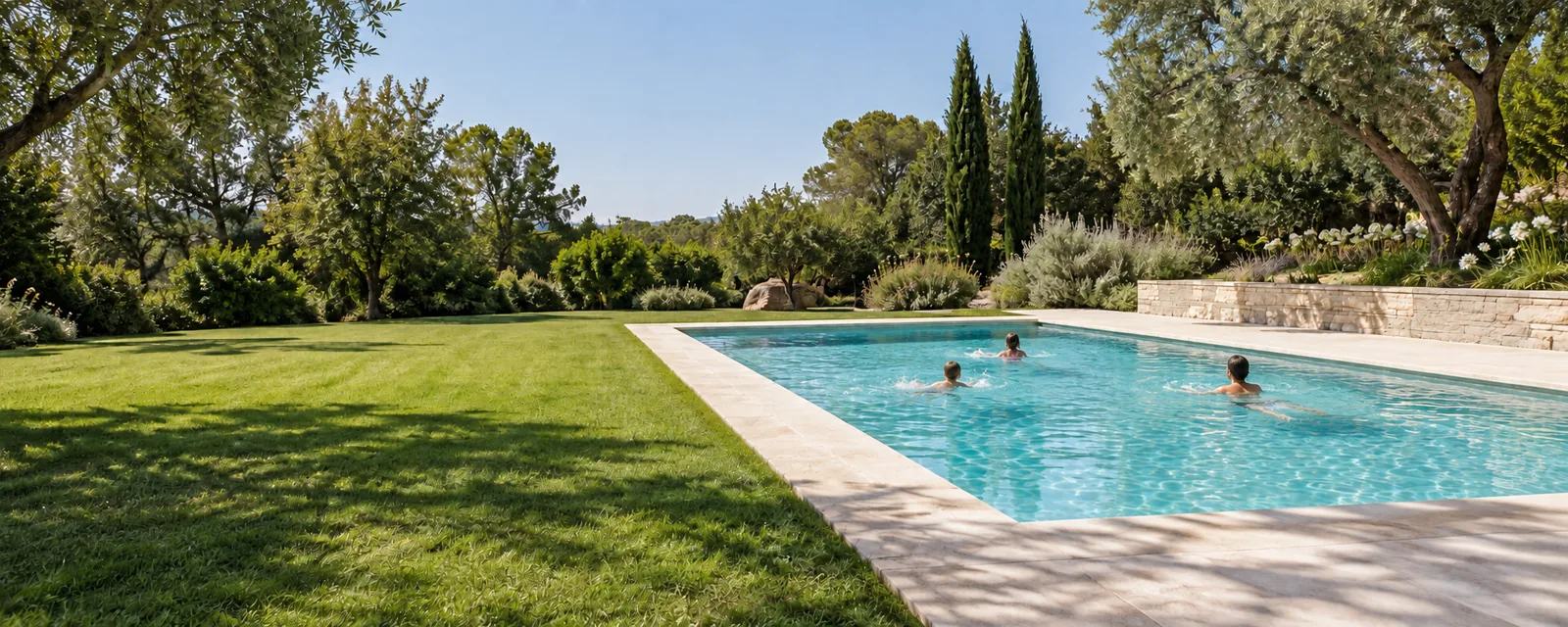 Personas bañándose en una piscina terminada